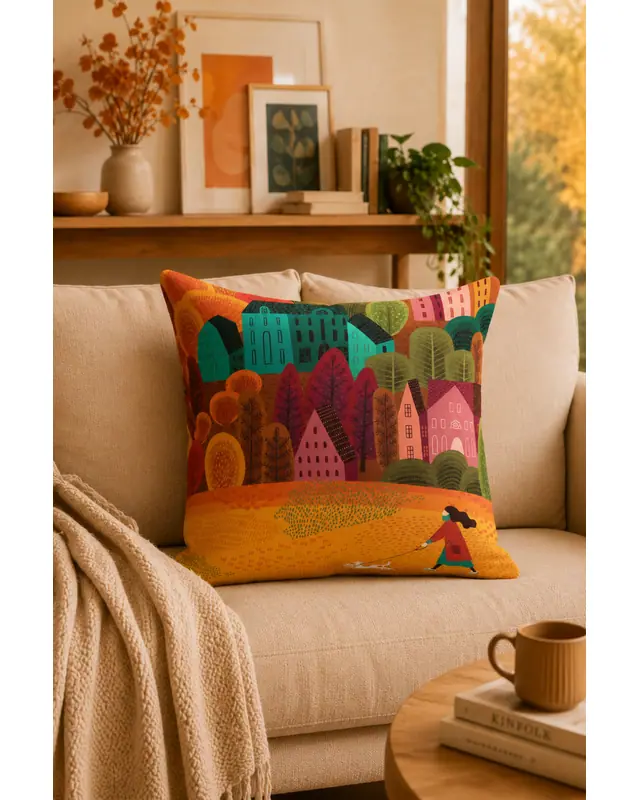 Double-Sided Printed Sonbahar Pattern Set of 3 Coordinated Suede Cushion Cover - 2
