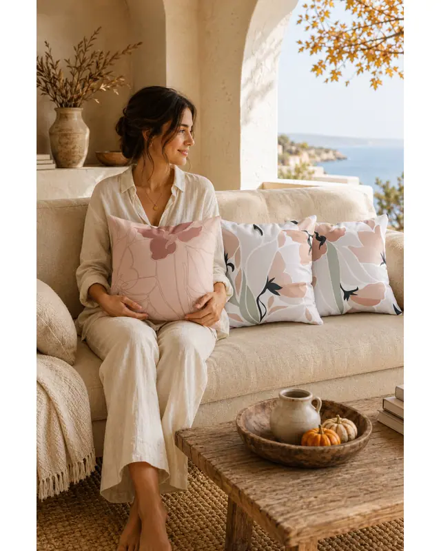 Double-Sided Printed Mirror Flower Pattern Set of 3 Coordinated Suede Cushion Cover - 2