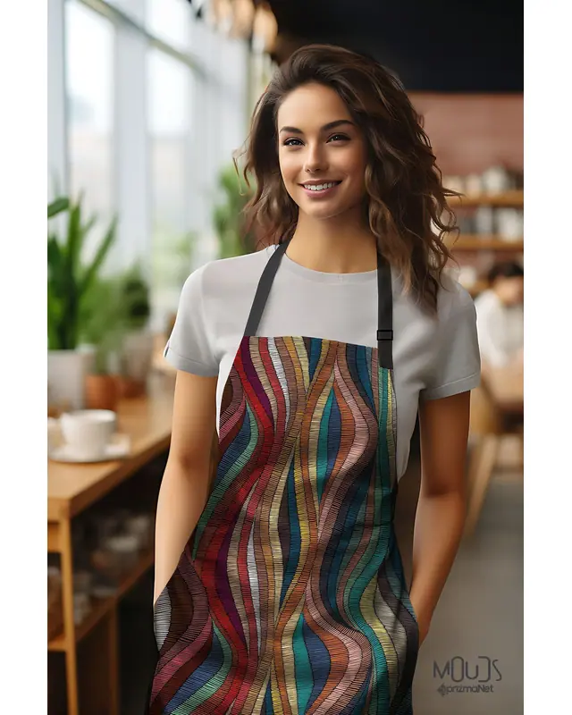 Suede Textured Fabric Colorful Striped Carpet Patterned Kitchen Apron, Chef Apron, Waiter Apron, Restaurant Apron - MTF-17 - 2