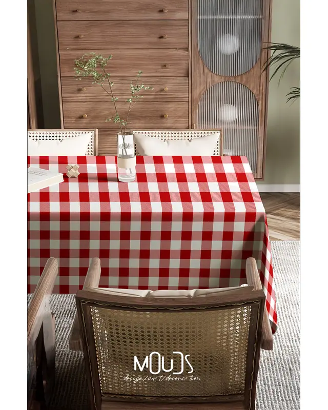 Red Gingham Rectangular Easy-Care Suede-Feel Tablecloth - MS-3000-KRMZ - 3