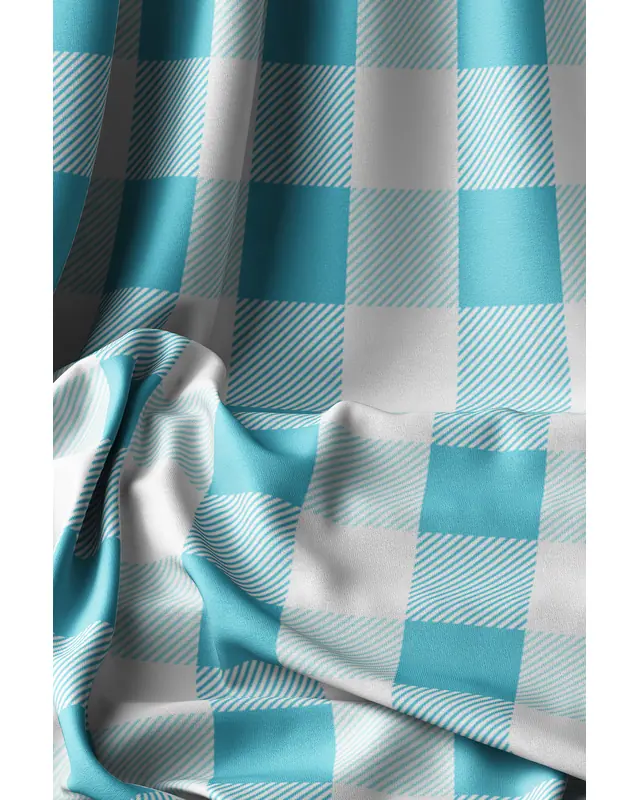 Blue Gingham Round Easy-Care Suede-Feel Tablecloth - MSY-3000-MAVİ - 7
