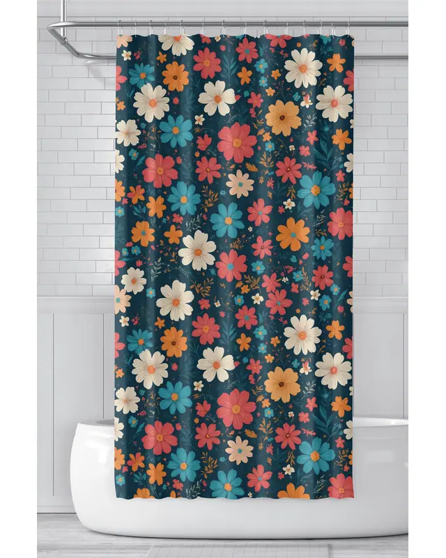 Banyo Perdesi, Pastel Renk Çiçek Desenli Duş Perdesi, Küvet Perdesi, Halka Hediyeli 175x200cm BP-38
