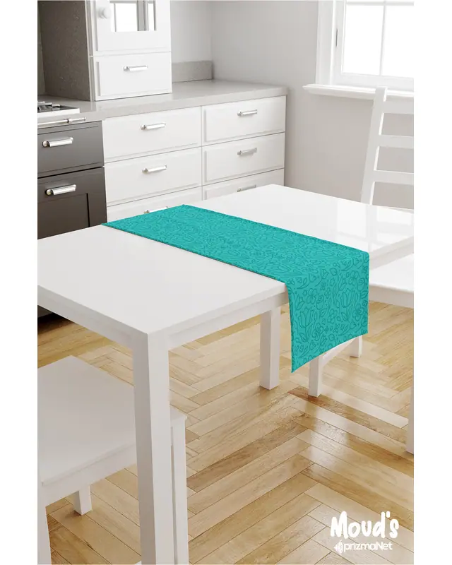 Turquoise Flora Series Pattern Printed Suede Table Runner - 2