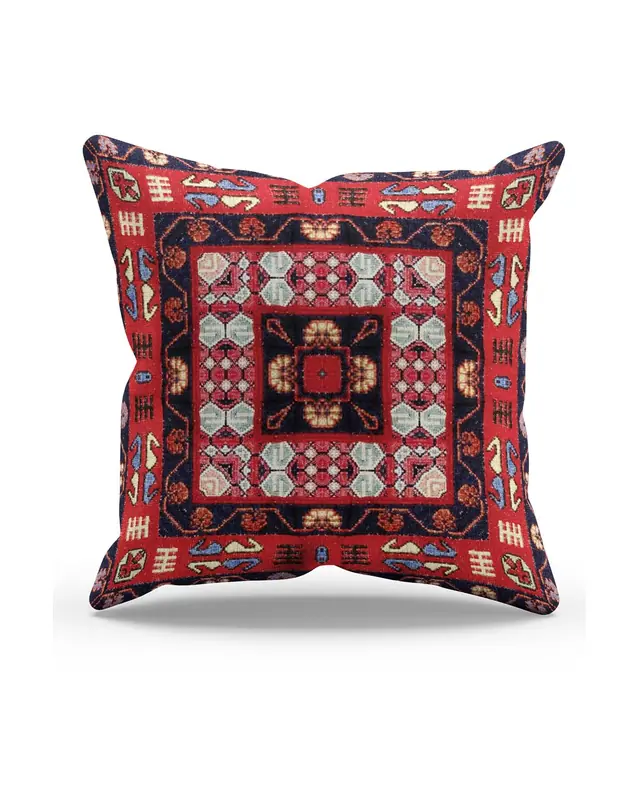 Çift Tarafı Baskılı Türkiye Kilim-4 Desenli Süet Kırlent Kılıfı