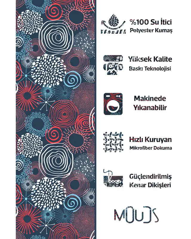 Banyo Perdesi, Spiral Çiçekler Desenli Duş Perdesi, Küvet Perdesi, Halka Hediyeli 175x200cm BP-98 - 2