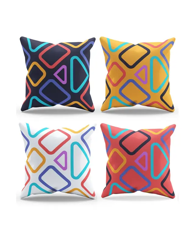 Double-Sided Printed Colourful Geometric Series Pattern Set of 4 Coordinated Suede Cushion Cover - PLG153 - 5