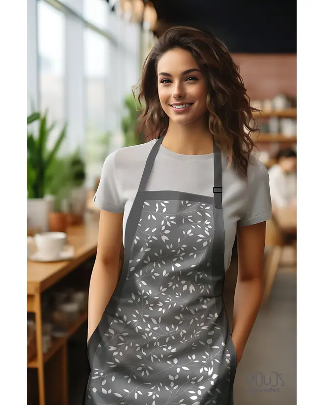 Suede Textured Fabric Grey Wood Straws Patterned Kitchen Apron, Chef Apron, Waiter Apron, Restaurant Apron - MTF-11 - 2