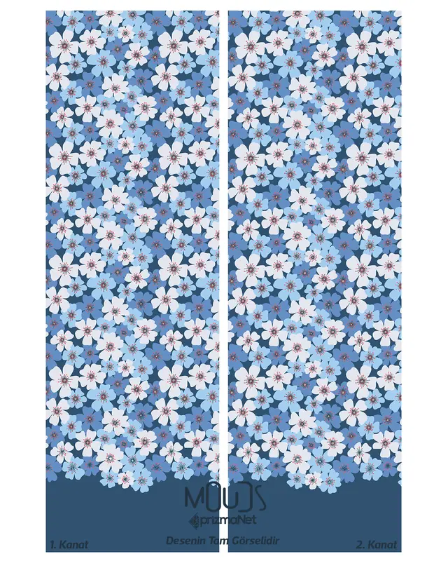 Nowon 1 Patterned Suede Living Room Decorative Curtain Printed Pencil Pleat Body - Set of 2 Panels - PRD-1028 - 2