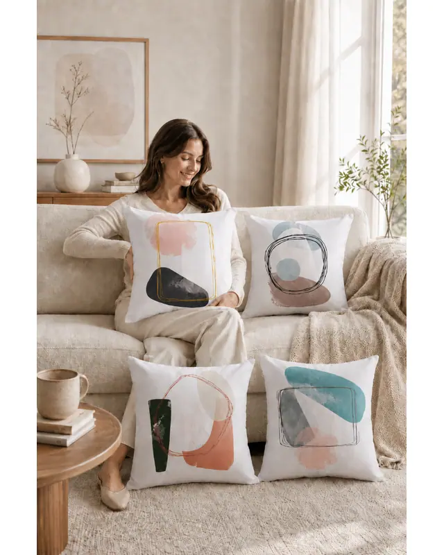 Double-Sided Printed Soft Stone Pattern Set of 4 Coordinated Suede Cushion Cover - 2