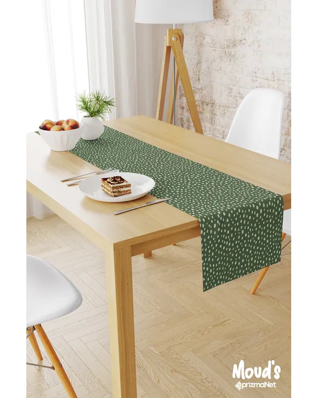 Green Noktalar Pattern Printed Suede Table Runner