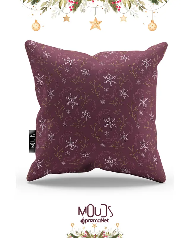 Double-Sided Printed Burgundy Snowflakes Christmas Pattern Cushion Cover Suede New Year - PL1136 - 3