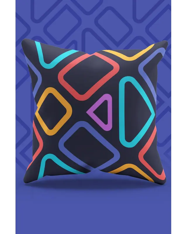 Çift Tarafı Baskılı Lacivert Geometrik Desenli Süet Kırlent Kılıfı - PL930