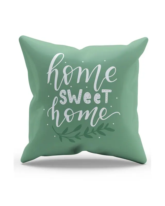 Çift Tarafı Baskılı Yeşil Sweet Home Yazı Desenli Süet Kırlent Kılıfı - PL1113
