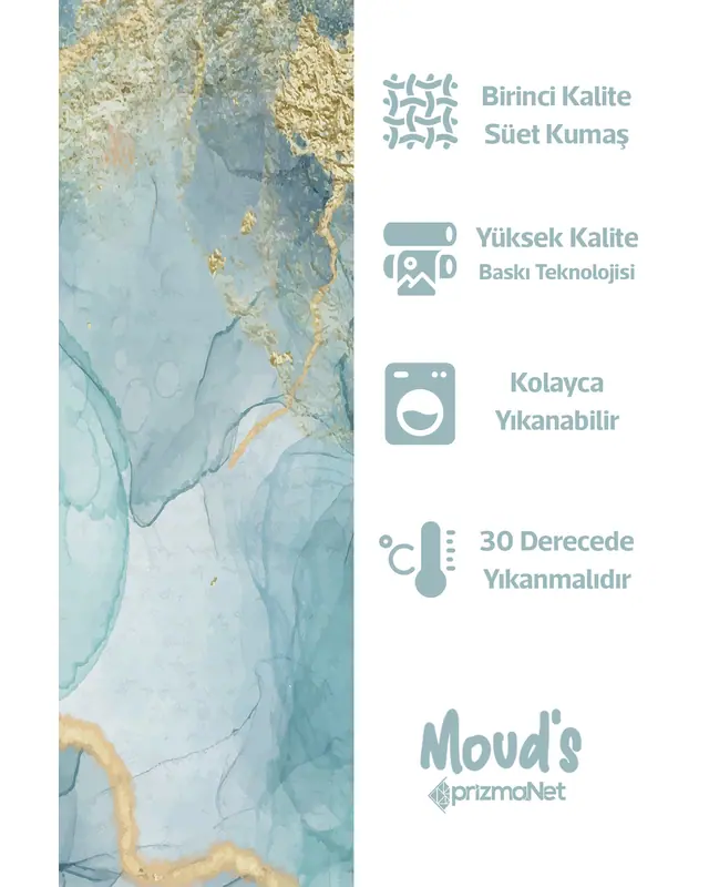 Altın Mermer Desenli Baskılı Süet Runner Masa Örtüsü - 3