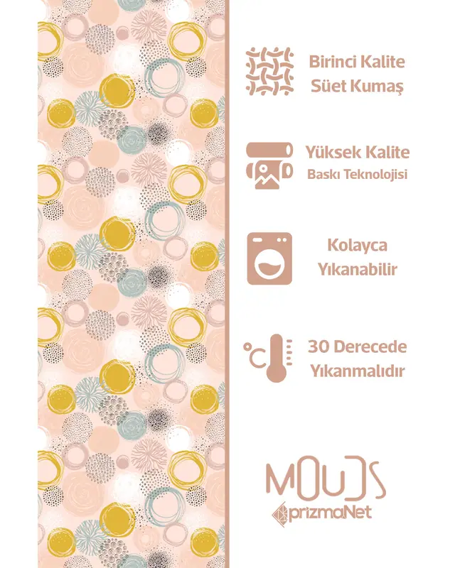 Xero Floral 1 Patterned Suede Living Room Decorative Curtain Printed Pencil Pleat - Single Panel - PRD-1081-TK - 4
