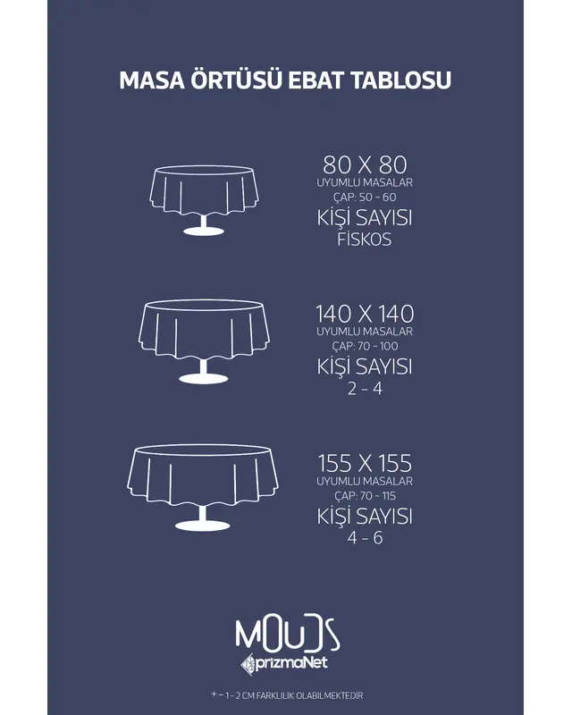 Navy Blue Smoky Grey Ornament Islamic Round Easy-Care Suede-Feel Tablecloth - MSY-233 - 3
