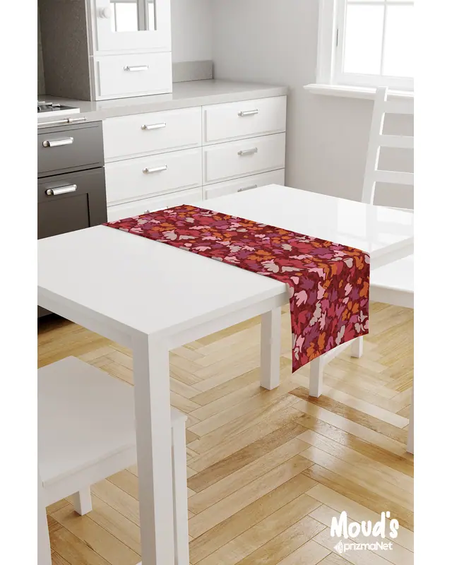 Burgundy 2 Pattern Printed Suede Table Runner - 2