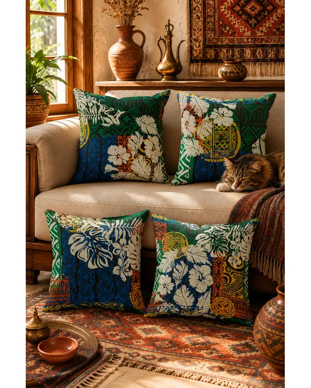 Double-Sided Printed Ethnic Pattern Pattern Set of 4 Coordinated Suede Cushion Cover - 8