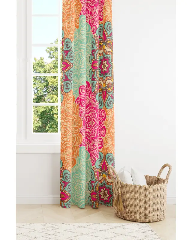 Mandala Patterned Suede Living Room Decorative Curtain Digital Printed Pencil Pleat - Single Panel - PRD-1099-TK