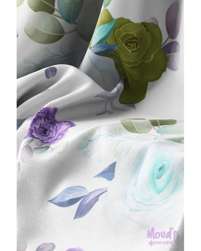 Lila Blue Rose Pattern Printed Suede Table Runner - 3
