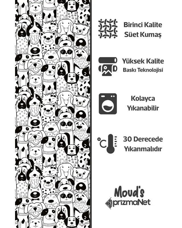 Siyah Köpekler Desenli Baskılı Çocuk ve Bebek Odası Fon Perdesi 2 Kanat - PRD-27 - 4