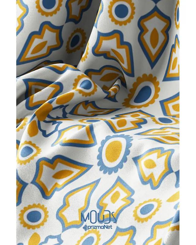 Yellow Ornament Islamic Round Easy-Care Suede-Feel Tablecloth - MSY-222 - 6