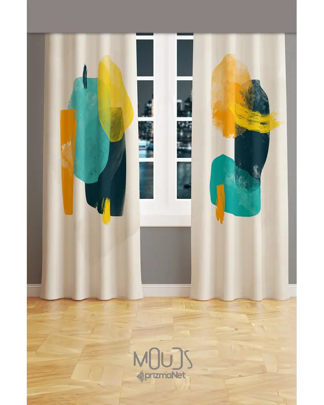 Colorful Oval Patterned Suede Living Room Decorative Curtain Printed Pencil Pleat Lanyard - Set of 2 Panels - PRD-1110 - 2
