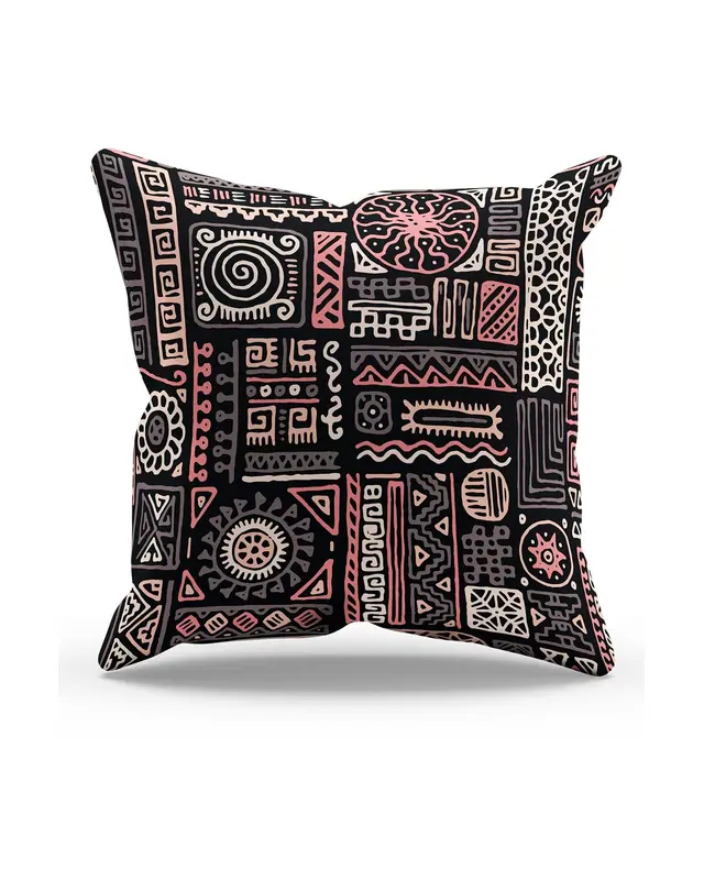 Double-Sided Printed Hitit Figür Pattern Set of 4 Coordinated Suede Cushion Cover - 4
