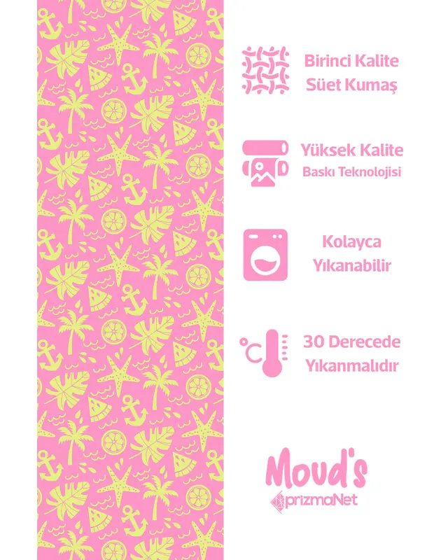 Pink Yellow Palm Trees Pattern Printed Suede Table Runner - 2
