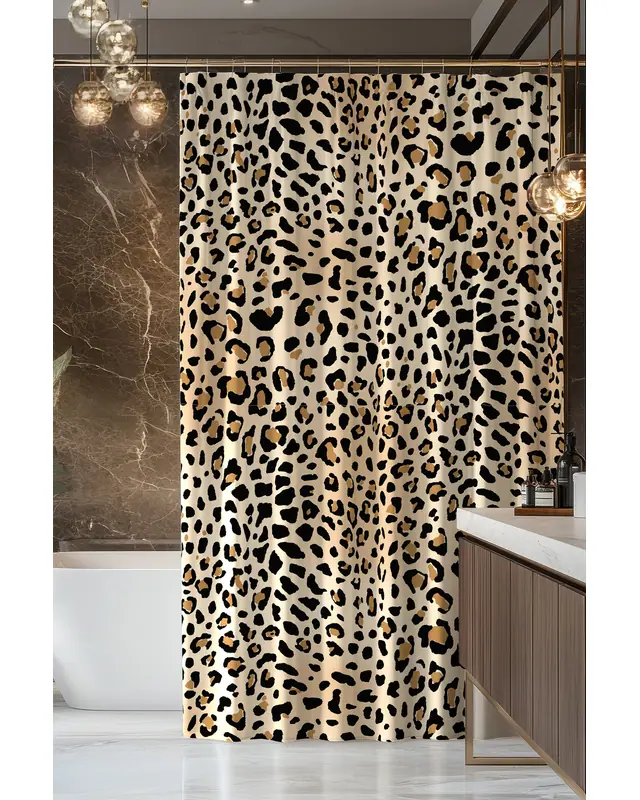 Banyo Perdesi, Leopar Desenli Duş Perdesi, Küvet Perdesi, Halka Hediyeli 175x200cm BP-67