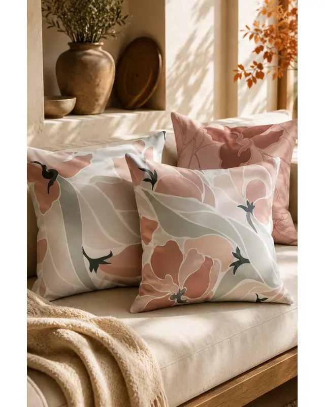 Double-Sided Printed Mirror Flower Pattern Set of 3 Coordinated Suede Cushion Cover
