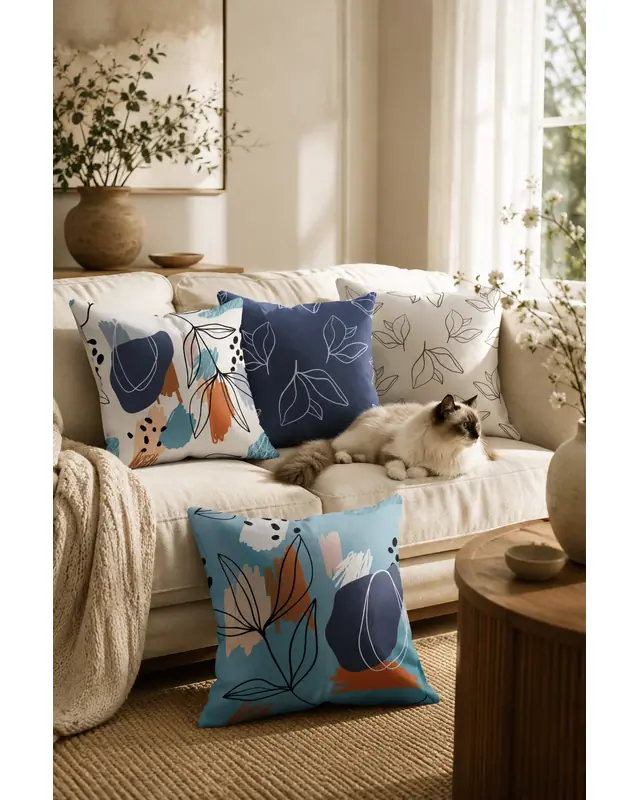 Double-Sided Printed Art Series-1 Pattern Set of 4 Coordinated Suede Cushion Cover - PLG150 - 4