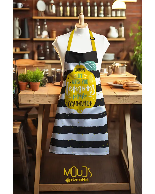Süet Dokulu Kumaş Lemon 1 Desenli Mutfak Önlüğü, Aşçı Önlüğü, Garson Önlüğü, Restoran Önlük