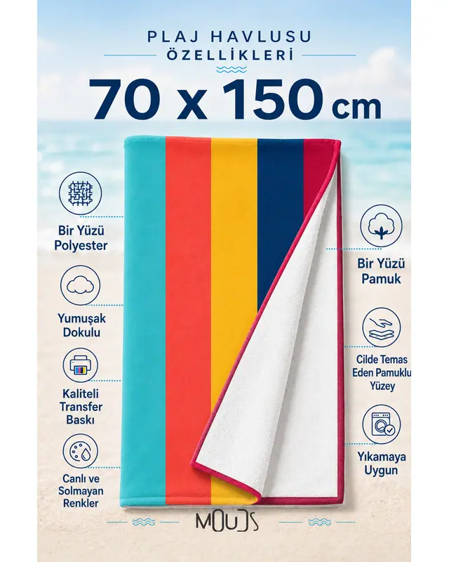 Dijital Baskılı 70x150cm Retro Marin Desenli Plaj Havlusu - Banyo Havlusu - Deniz Havlusu - 2