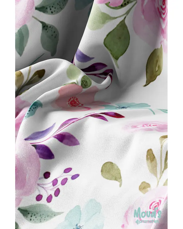 Pink Blue Flowers Round Easy-Care Suede-Feel Tablecloth - MSY-137 - 3