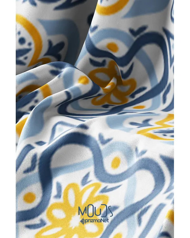 Blue Mustard Ornament Islamic Round Easy-Care Suede-Feel Tablecloth - MSY-231 - 6