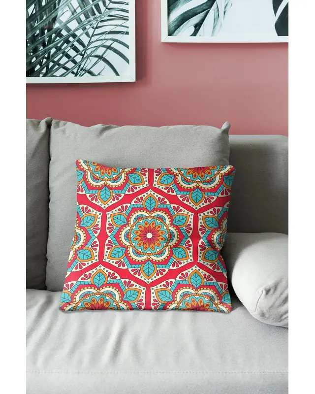 Çift Tarafı Baskılı India Pattern-2 Desenli Süet Kırlent Kılıfı - 3