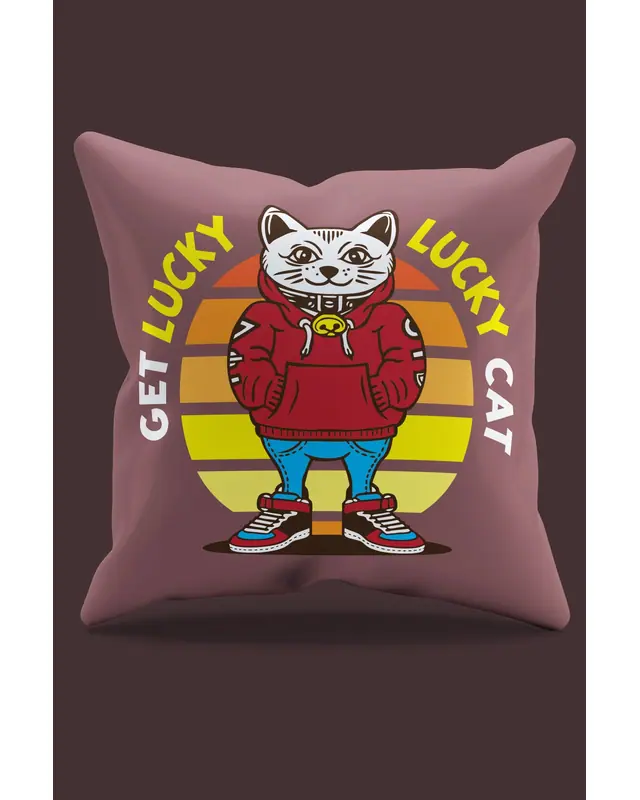 Kapüşonlu White Cat Pattern Double-Sided Printed Suede Cushion Cover PL798 - 2
