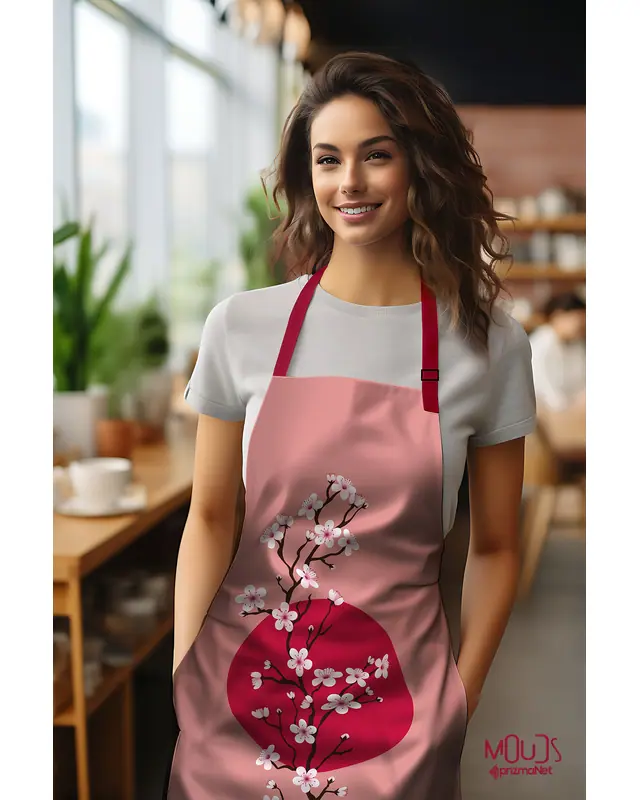 Süet Dokulu Kumaş Blossom Japan 1 Desenli Mutfak Önlüğü, Aşçı Önlüğü, Garson Önlüğü, Restoran Önlük - 2