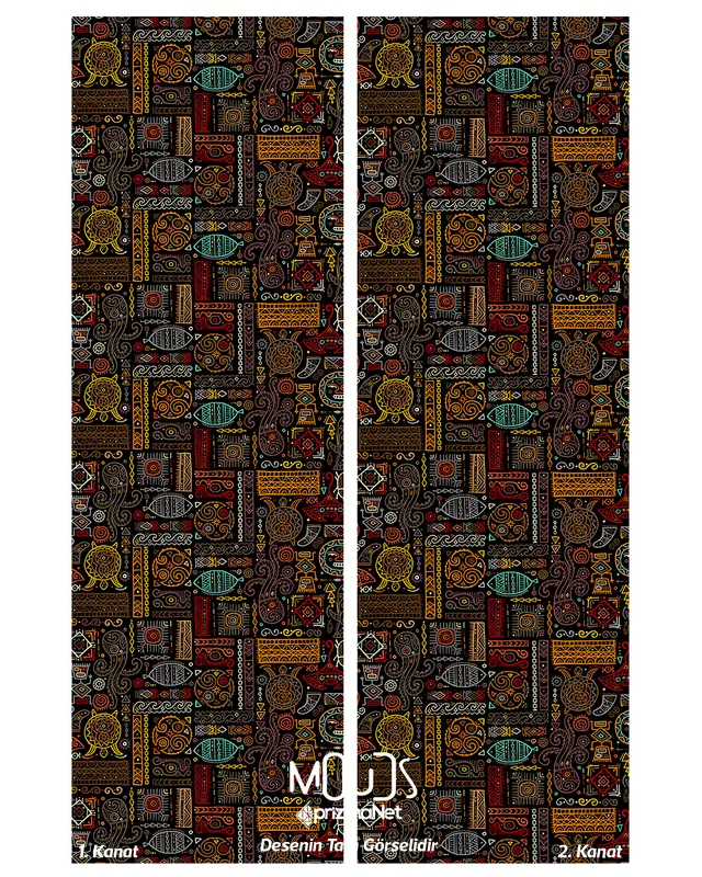 Hitit Figure 4 Desenli Süet Oturma Odası Salon Fon Perde Baskılı Ekstrafor Büzgü 2 Kanat PRD-1017 - 3