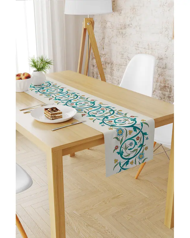 Ramazan Desenli 40X140 Runner Masa Örtüsü, Dertsiz Süet Dokulu Runner, Leke Tutmaz Runner