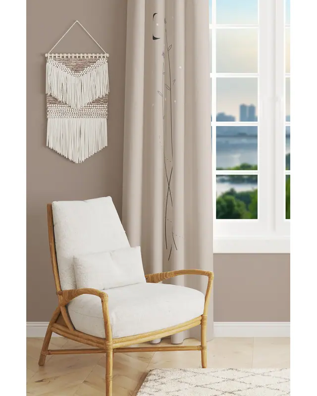 Beige Minimal Floral Suede Living Room Salon Decorative Curtain Printed Pencil Pleat - Single Panel - PRD-1058-TK - 2