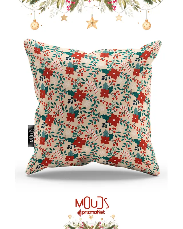 Double-Sided Printed Kokina Çiçeği Christmas Pattern Cushion Cover Suede New Year - PL1129 - 3