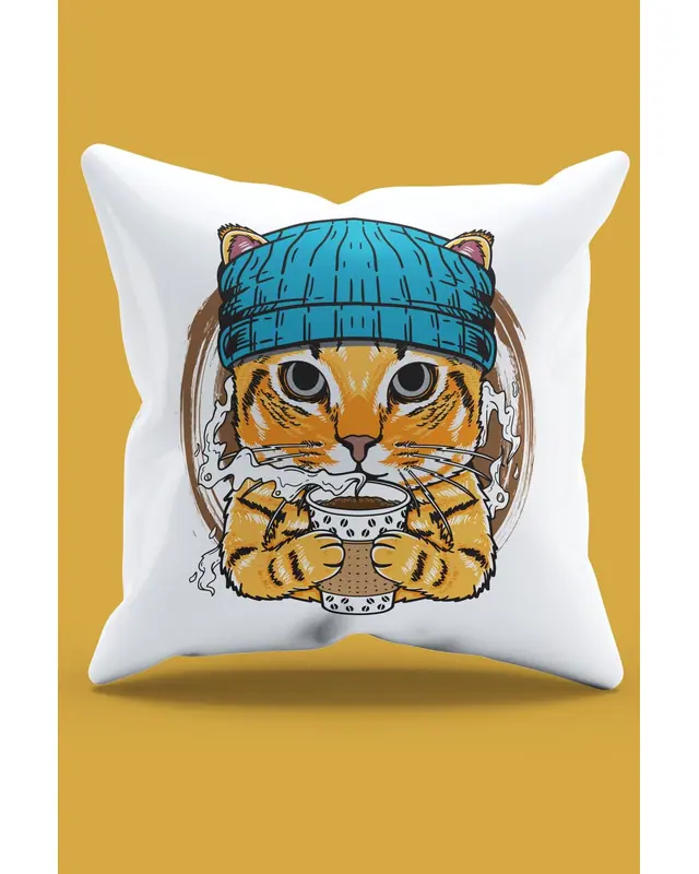 Blue Wearing a Hat Cat Pattern Double-Sided Printed Suede Cushion Cover PL786 - 2
