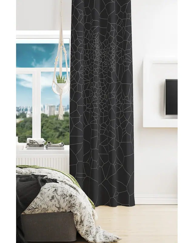 Grey Crystal Desenli Süet Oturma Odası Salon Fon Perde Baskılı Ekstrafor Büzgü TEK KANAT PRD-1079