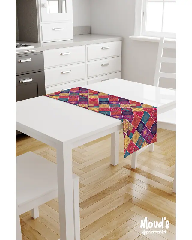 Anatolia 3 Pattern Printed Suede Table Runner - 2