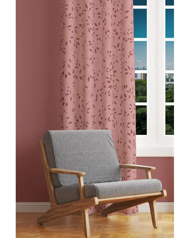 Bordo Tree Branches Patterned Suede Living Room Decorative Curtain Pencil Pleat Stick - Single Panel - PRD-1066-TK