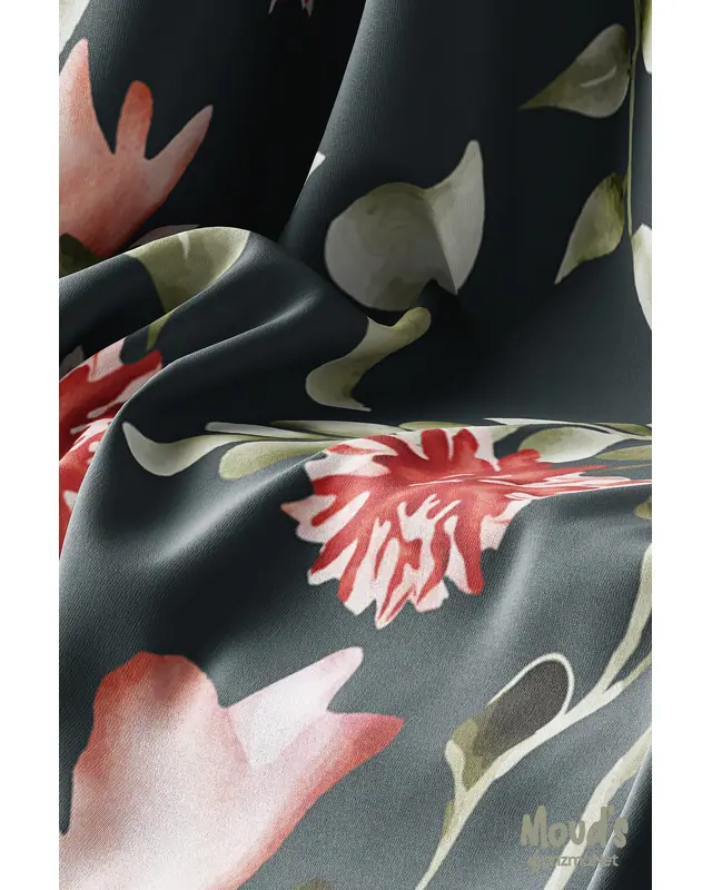 Koyu Green Red Floral Pattern Printed Suede Table Runner - 3