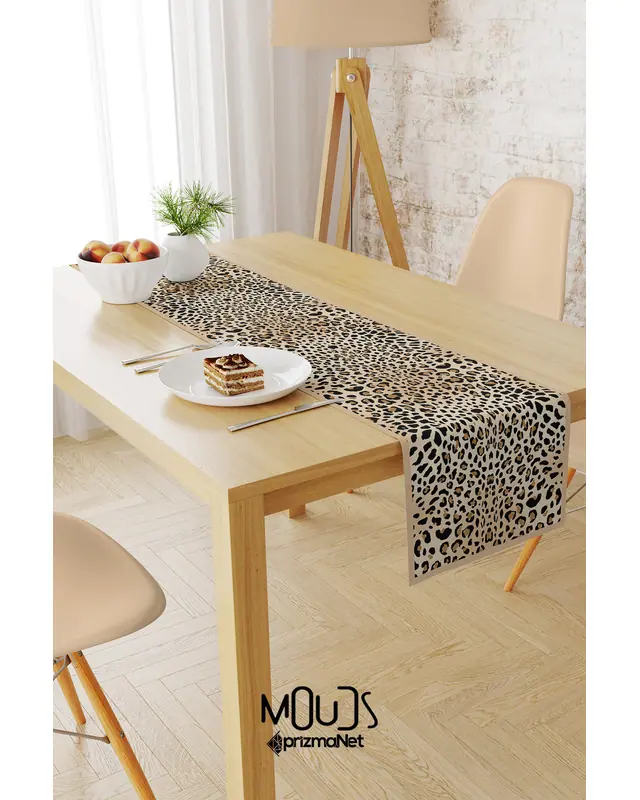 Leopar Desenli Runner Masa Örtüsü Dertsiz Süet Dokulu Kumaş - 2