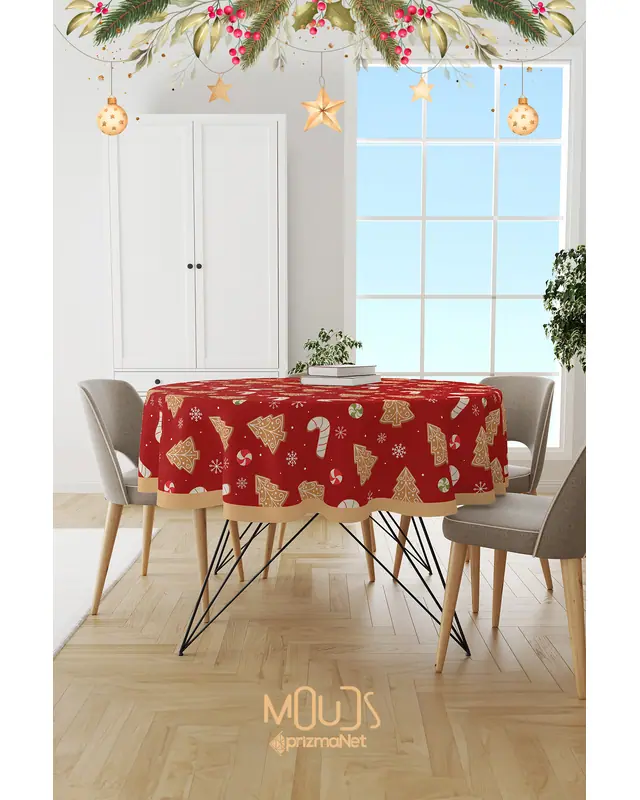 Red Christmas Cookies Rectangular Easy-Care Suede-Feel Tablecloth - MS-210 - 2